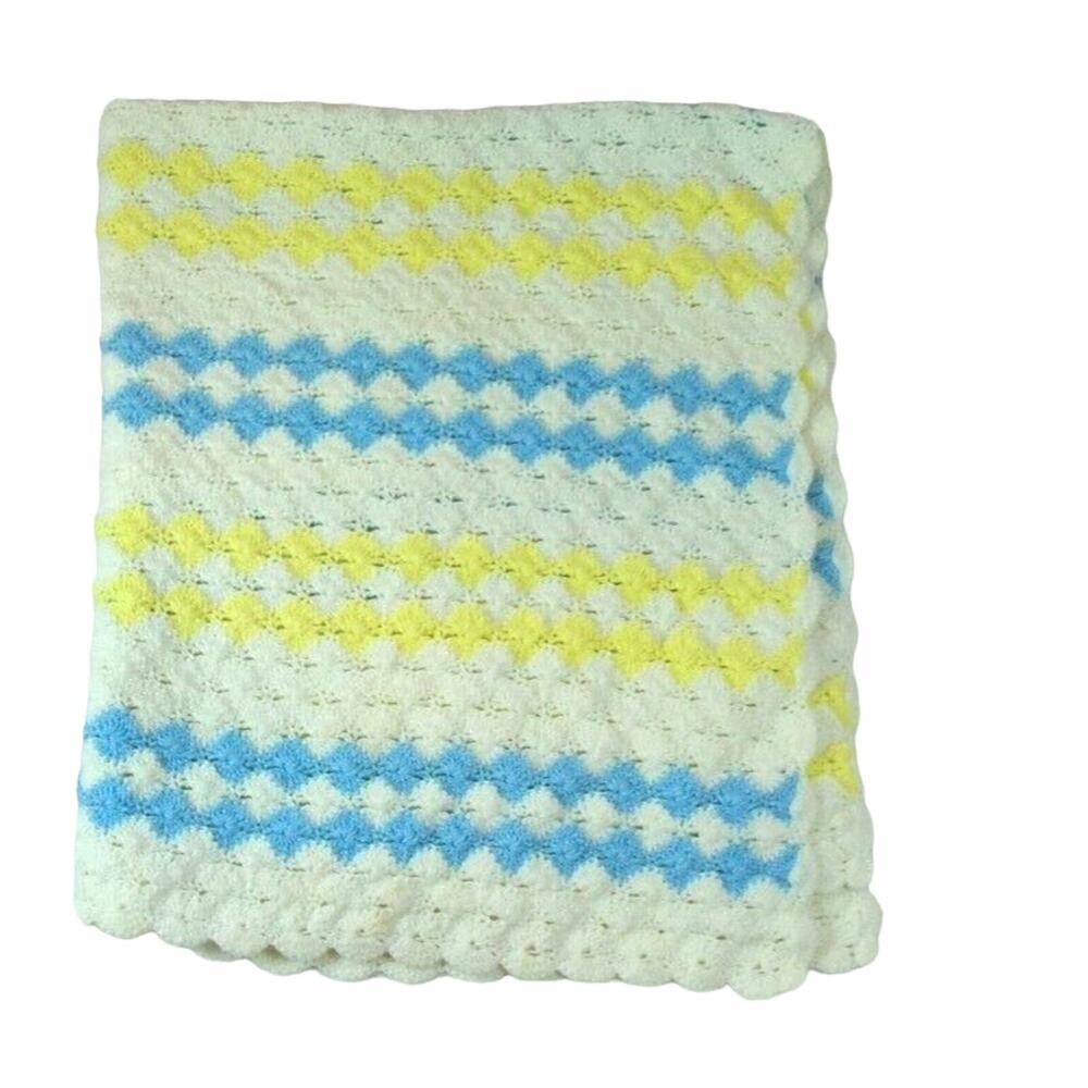 Vintage Handmade Crochet Baby Blanket Pastel Colors‎ 43" x 46"